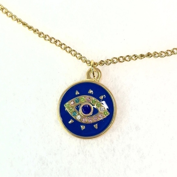 Brand NEW Round Enamel Eye Necklace Stainless Steel - Picture 1 of 7